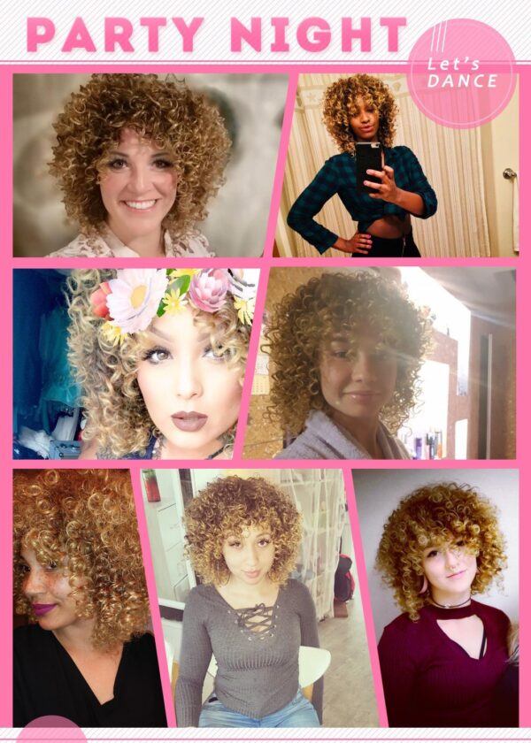 Afro Wigs For Black Women Short Kinky Curly Full Wigs Brown Mixed Blonde Synthetic Wigs