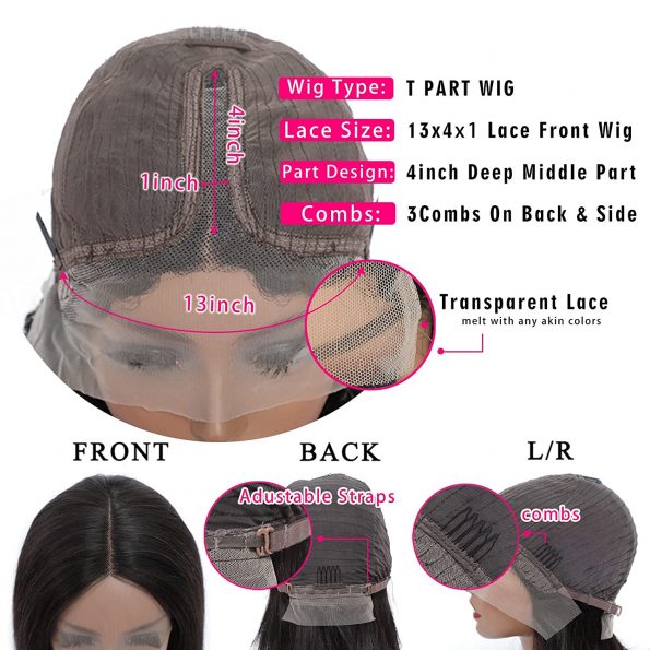 Black Lace Front Wig Synthetic Body Wave Lace Wigs for Black Women Long Wavy Wigs T Part 13x4x1 Lace Frontal Wigs Heat Resistant Fiber Hair Loose Curly Wigs Middle Part Glueless Wigs 150 Density-4
