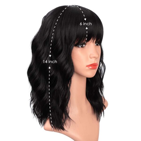 Black Wigs with Bangs for Women 14 Inches Synthetic Curly Bob Wig