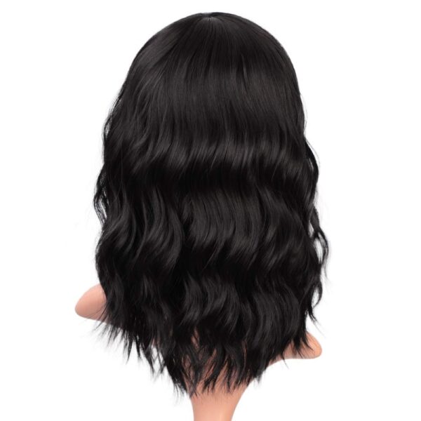 Black Wigs with Bangs for Women 14 Inches Synthetic Curly Bob Wig