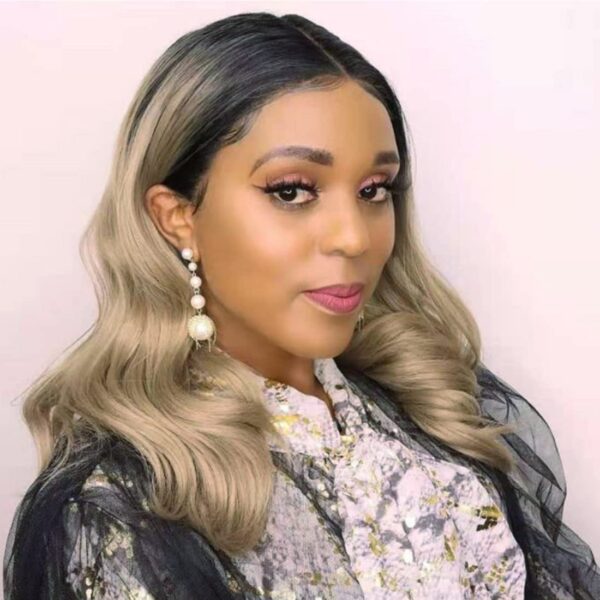 Blonde Synthetic Lace Frontal Wigs T Part 13X4X1 Lace Frontal Natural Wave