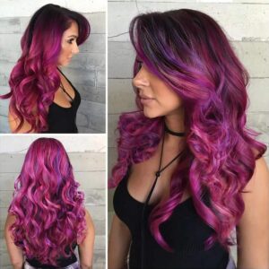 Colorful Wig Cosplay Costume Wig Long Natural Loose Wavy Red Mixed Purple Wigs for Women