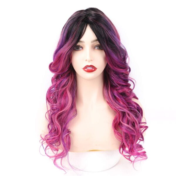 Colorful Wig Cosplay Costume Wig Long Natural Loose Wavy Red Mixed Purple Wigs for Women