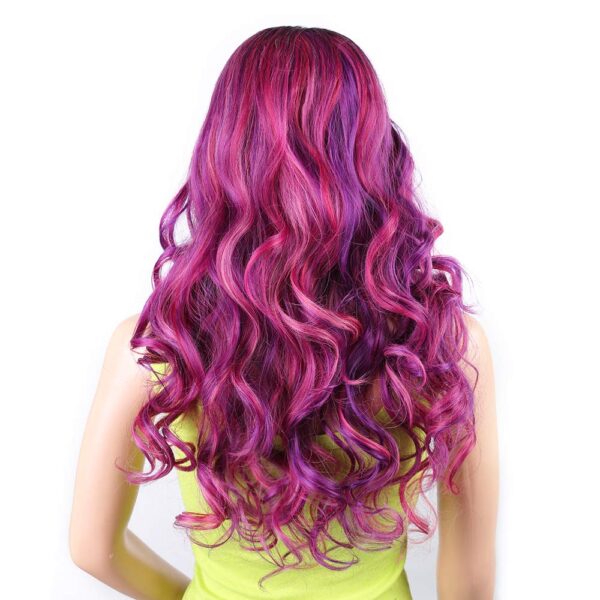 Colorful Wig Cosplay Costume Wig Long Natural Loose Wavy Red Mixed Purple Wigs for Women