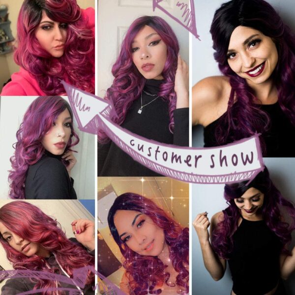 Colorful Wig Cosplay Costume Wig Long Natural Loose Wavy Red Mixed Purple Wigs for Women