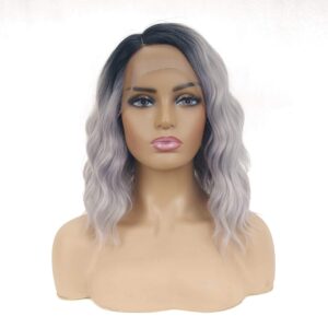 L Right Side Lace Front Synthetic Wigs for Women  Dark Roots Ombre