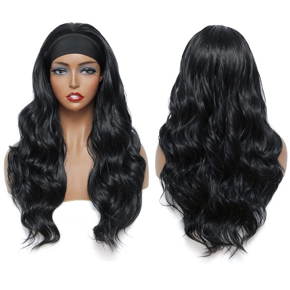 Headband Wig Long Body Wave Black Wigs Half Wigs for Black Women Natural Looking High Density Body Wave Glueless Synthetic Wigs-1