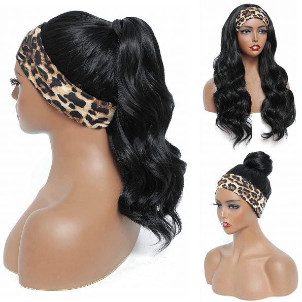 Headband Wig Long Body Wave Black Wigs Half Wigs for Black Women Natural Looking High Density Body Wave Glueless Synthetic Wigs-3