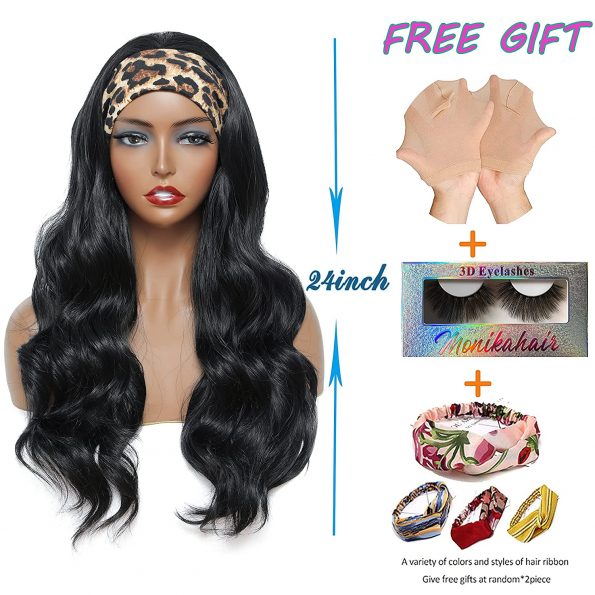 Headband Wig Long Body Wave Black Wigs Half Wigs for Black Women Natural Looking High Density Body Wave Glueless Synthetic Wigs-5