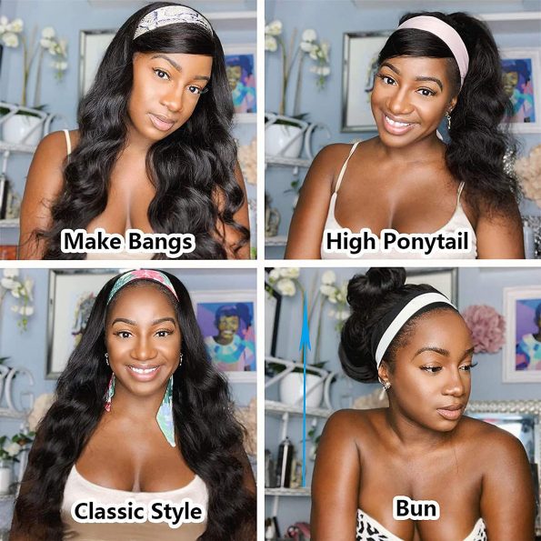 Headband Wig Long Body Wave Black Wigs Half Wigs for Black Women Natural Looking High Density Body Wave Glueless Synthetic Wigs-6