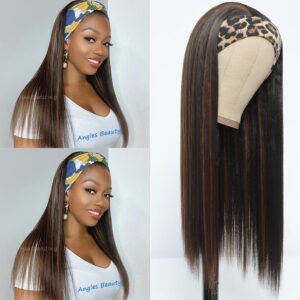 Synthetic Highlights Headband Wig for Women Black/Brown Long Straight Headband Wig
