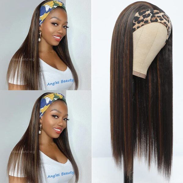 Synthetic Highlights Headband Wig for Women Black/Brown Long Straight Headband Wig