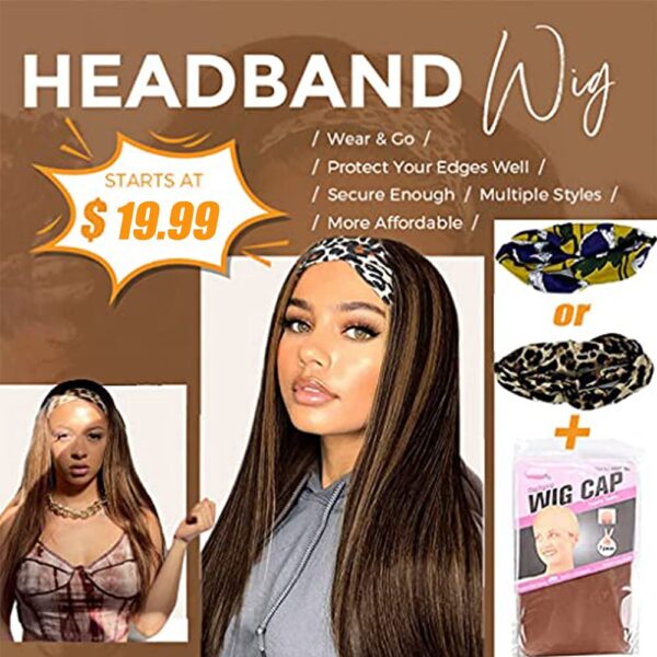 Synthetic Highlights Headband Wig for Women Black/Brown Long Straight Headband Wig
