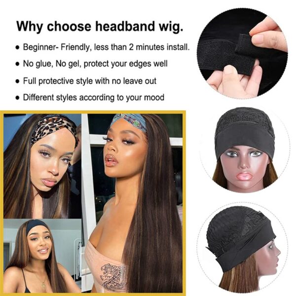 Synthetic Highlights Headband Wig for Women Black/Brown Long Straight Headband Wig