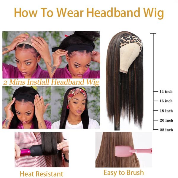 Synthetic Highlights Headband Wig for Women Black/Brown Long Straight Headband Wig