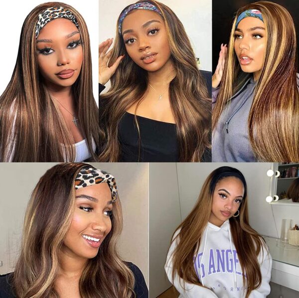 Synthetic Highlights Headband Wig for Women Black/Brown Long Straight Headband Wig