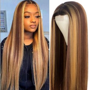 Highlights Omber Blonde Wig for Women Synthetic Long Straight Hair