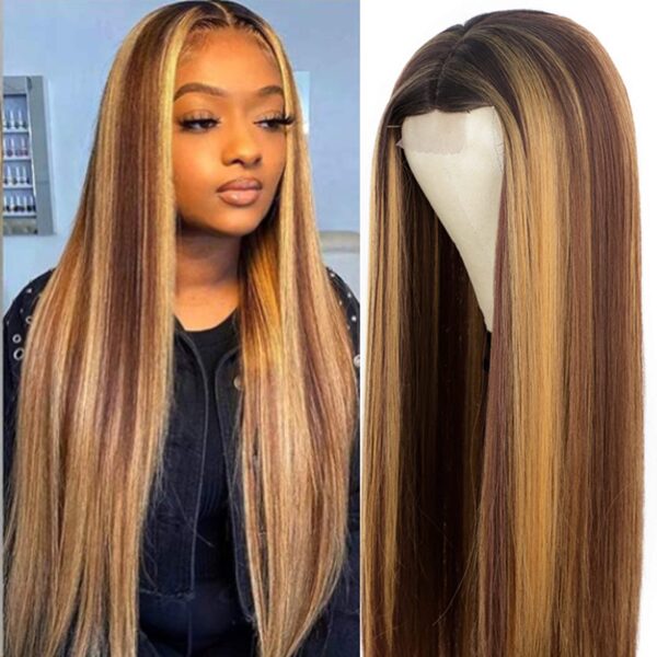 Highlights Omber Blonde Wig for Women Synthetic Long Straight Hair