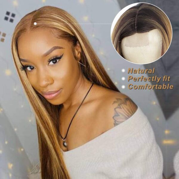 Highlights Omber Blonde Wig for Women Synthetic Long Straight Hair