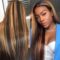 Highlights Omber Blonde Wig for Women Synthetic Long Straight Hair