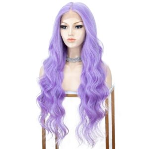 Light Purple Lace Front Wig with L Part Deep Middle Parting Wavy Long Synthetic Wigs