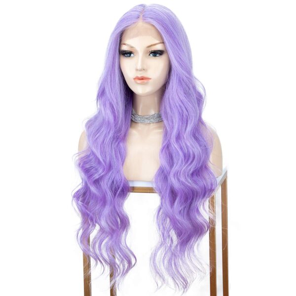 Light Purple Lace Front Wig with L Part Deep Middle Parting Wavy Long Synthetic Wigs