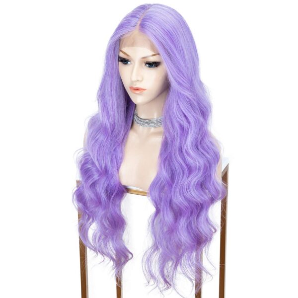 Light Purple Lace Front Wig with L Part Deep Middle Parting Wavy Long Synthetic Wigs