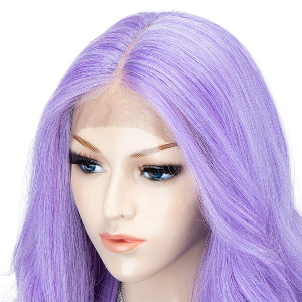 Light Purple Lace Front Wig with L Part Deep Middle Parting Wavy Long Synthetic Wigs