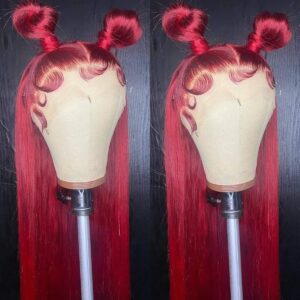 Long Red Color Straight Wigs Synthetic 13x4x1 T Part Lace Front Wigs Pre Plucked
