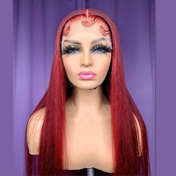 Long Red Color Straight Wigs Synthetic 13x4x1 T Part Lace Front Wigs Pre Plucked