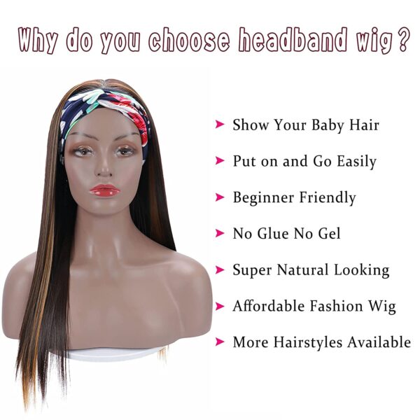 Long Straight Headband Wigs for Black Women 24 Inch Synthetic Headband Wig