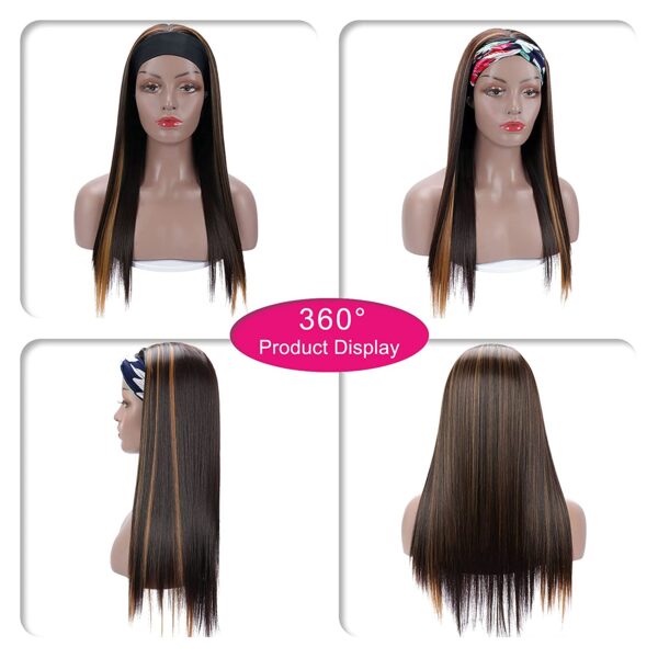 Long Straight Headband Wigs for Black Women 24 Inch Synthetic Headband Wig