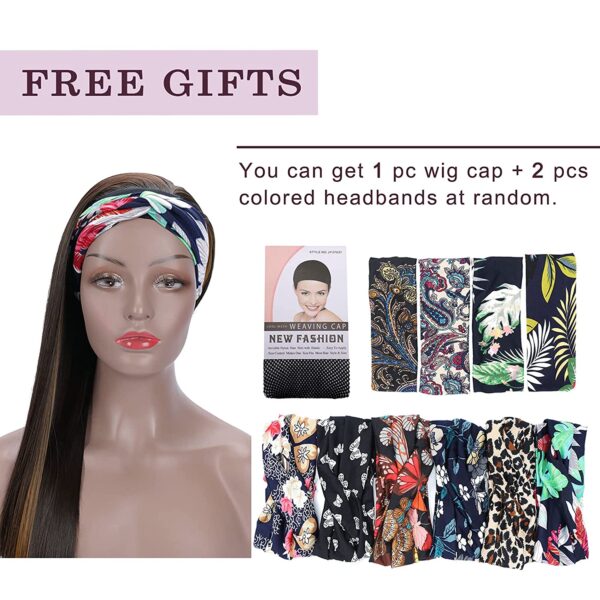 Long Straight Headband Wigs for Black Women 24 Inch Synthetic Headband Wig