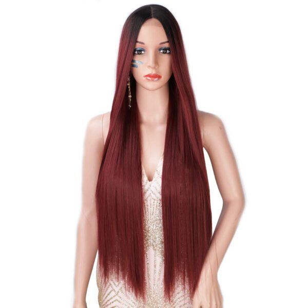 Long Straight Wigs Ombre Wine Red Burgundy Wigs for Women Natural Hairline