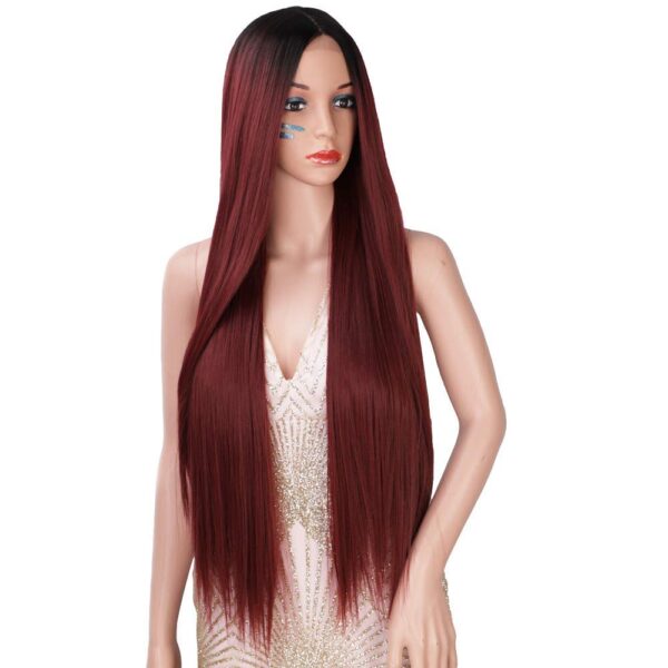 Long Straight Wigs Ombre Wine Red Burgundy Wigs for Women Natural Hairline