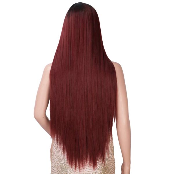Long Straight Wigs Ombre Wine Red Burgundy Wigs for Women Natural Hairline