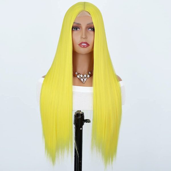 Long Straight Yellow Wig for Women Synthetic Fiber Hair Middle Part Yellow Wig