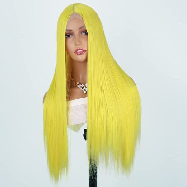 Long Straight Yellow Wig for Women Synthetic Fiber Hair Middle Part Yellow Wig