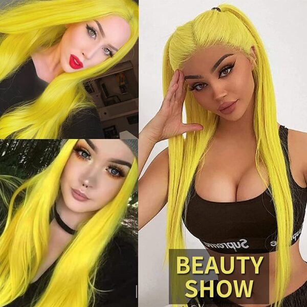 Long Straight Yellow Wig for Women Synthetic Fiber Hair Middle Part Yellow Wig