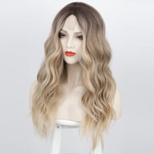 Long Wavy Wig Ombre Blonde Wigs for Women Synthetic Curly Hair Wigs