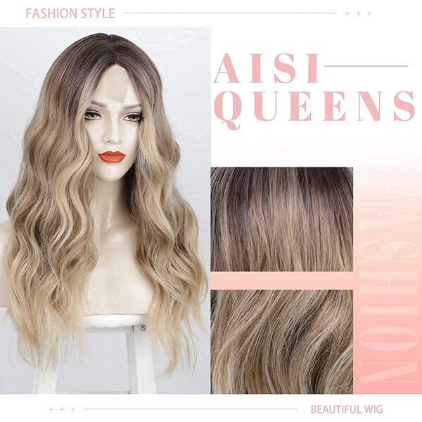 Long Wavy Wig Ombre Blonde Wigs for Women Synthetic Curly Hair Wigs
