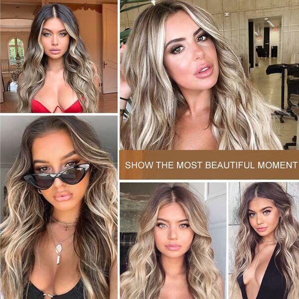 Long Wavy Wig Ombre Blonde Wigs for Women Synthetic Curly Hair Wigs