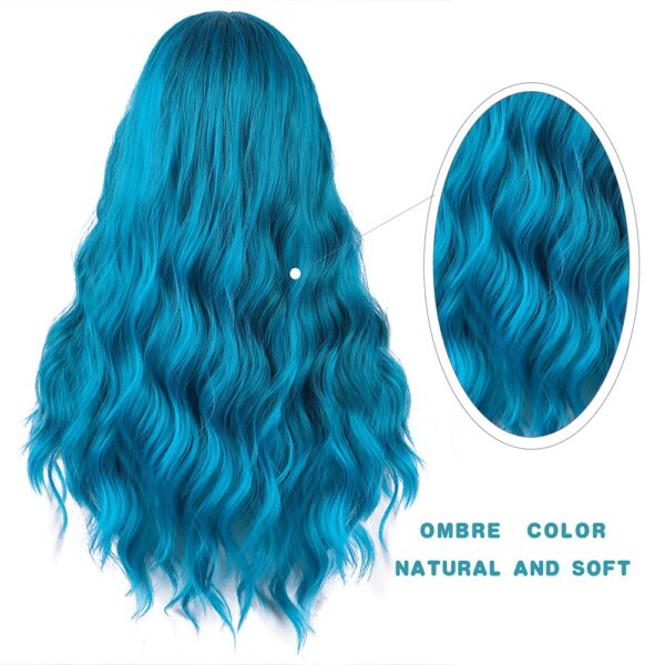 Mix Blue Long Costume Wavy Synthetic Wig Blue Color for Cosplay Girls