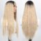Mixed Blonde Long Synthetic Two Tone Dark Roots Blonde Straight Wig for Women