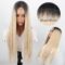 Mixed Blonde Long Synthetic Two Tone Dark Roots Blonde Straight Wig for Women