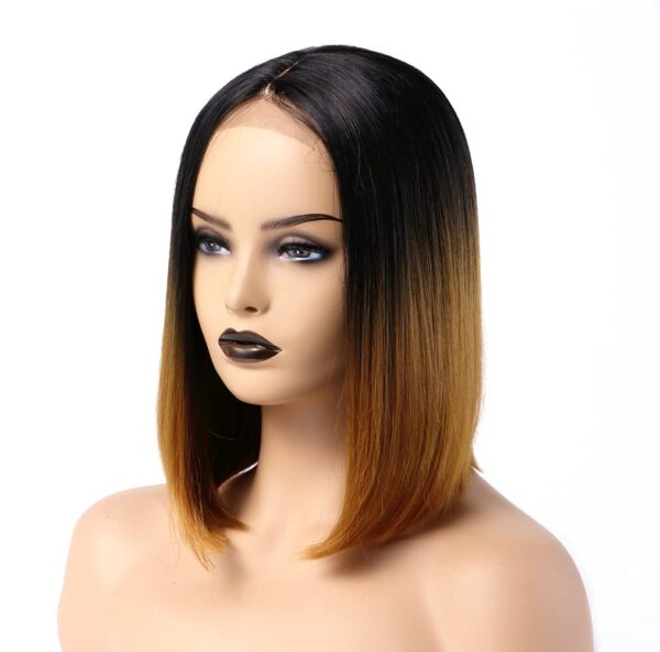 Short Bob 13x4x1 T Part Lace Wigs for Women Black Ombre Blonde Synthetic Straight Soft Hair Wig