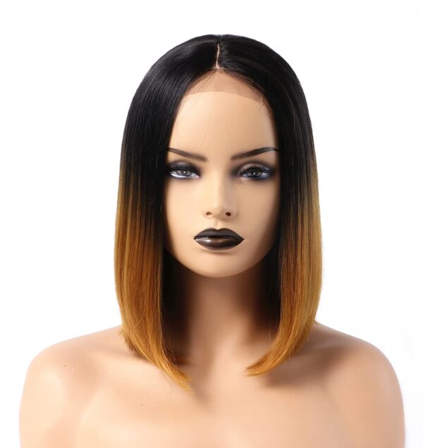 Short Bob 13x4x1 T Part Lace Wigs for Women Black Ombre Blonde Synthetic Straight Soft Hair Wig