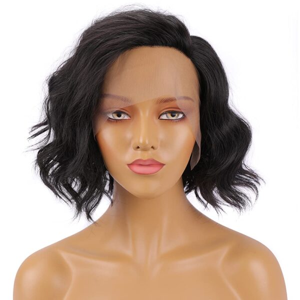 Short Bob Wavy Lace Front Wigs14 Inches Glueless Synthetic Body Wave T part pre-plucked
