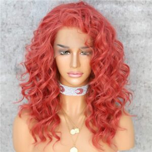 Glueless 13x1 Lace Front Wig Synthetic Lace Front Wigs Short Brick Red Wavy Synthetic Wigs for Women