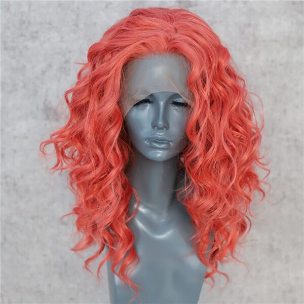 Glueless 13x1 Lace Front Wig Synthetic Lace Front Wigs Short Brick Red Wavy Synthetic Wigs for Women